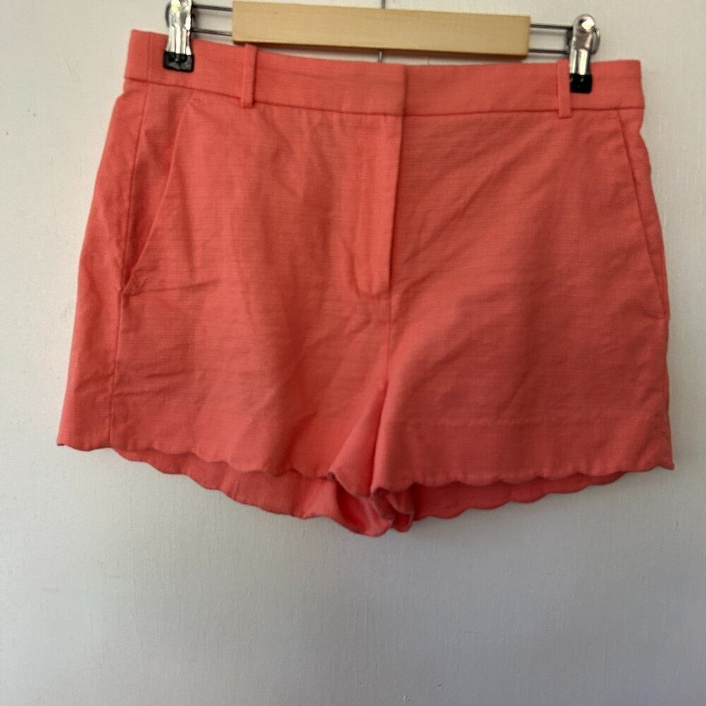 J.Crew Shorts Womens 6 Pink Orange Scalloped Hem Preppy Pockets Coastal